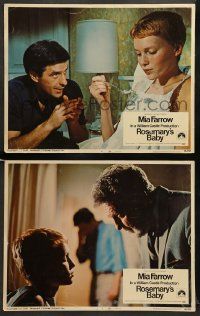 8k967 ROSEMARY'S BABY 2 LCs '68 Mia Farrow & John Cassavetes, Dr. Ralph Bellamy, Roman Polanski!