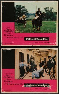 8k987 THOMAS CROWN AFFAIR 2 LCs '68 images of master thief Steve McQueen playing polo + robbery!