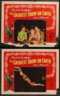 8k764 GREATEST SHOW ON EARTH 3 LCs '52 DeMille circus classic, Charlton Heston, Wilde, Hutton!