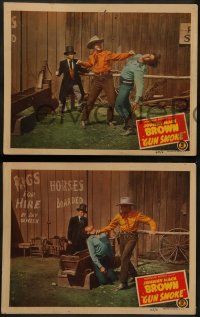 8k673 GUN SMOKE 4 LCs '45 great images of Johnny Mack Brown and Raymond Hatton!