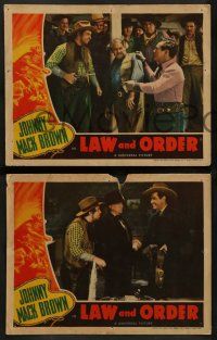 8k774 LAW & ORDER 3 LCs '40 Johnny Mack Brown, Fuzzy Knight, western action border art!