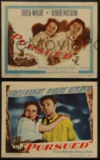 8k274 PURSUED 8 LCs '47 Robert Mitchum & Teresa Wright, directed by Raoul Walsh!