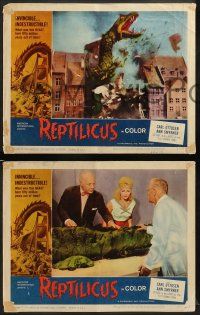 8k704 REPTILICUS 4 LCs '62 includes great scene with giant lizard monster destroying the city!