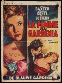 8m023 BLUE GARDENIA Belgian '53 Fritz Lang, Wik art of sexy Anne Baxter, Richard Conte!