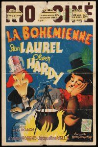 8m026 BOHEMIAN GIRL Belgian '46 Hal Roach, wonderful different art of Laurel & Hardy!