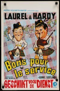 8m027 BONNIE SCOTLAND Belgian R70s wacky artwork of Stan Laurel & Oliver Hardy in kilts!