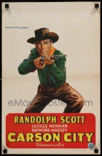 8m033 CARSON CITY Belgian '52 cool art of cowboy Randolph Scott with rifle!