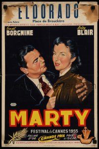8m153 MARTY Belgian '55 different art of Ernest Borgnine & Blair, written by Paddy Chayefsky!
