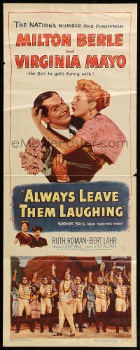8m545 ALWAYS LEAVE THEM LAUGHING insert '49 great romantic image of Milton Berle & Virginia Mayo!