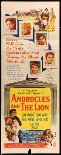8m548 ANDROCLES & THE LION insert '52 Victor Mature, beautiful Jean Simmons, cool art of lion!