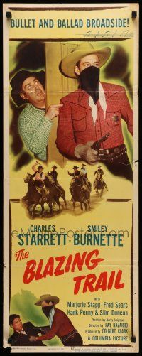8m576 BLAZING TRAIL insert '49 close up of Charles Starrett as The Durango Kid & Smiley Burnette!