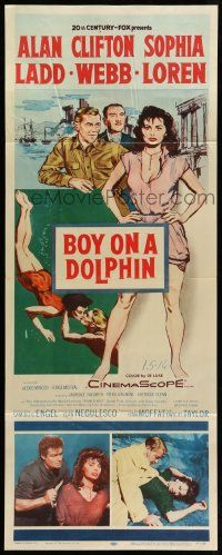 8m585 BOY ON A DOLPHIN insert '57 art of Alan Ladd & sexiest Sophia Loren, Clifton Webb!