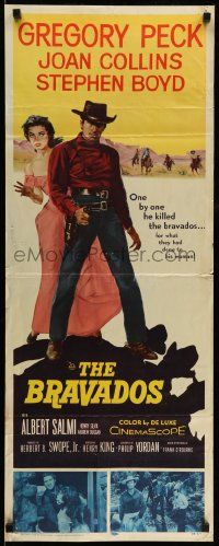 8m586 BRAVADOS insert '58 full-length art of cowboy Gregory Peck with gun & sexy Joan Collins!