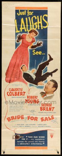 8m588 BRIDE FOR SALE insert '49 Claudette Colbert caught between Robert Young & George Brent!