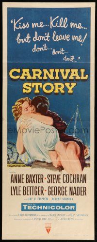 8m597 CARNIVAL STORY insert '54 sexy Anne Baxter held by Steve Cochran who she loves real bad!