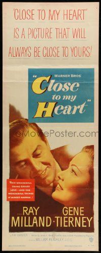 8m609 CLOSE TO MY HEART insert '51 Gene Tierney & Ray Milland adopt a child!