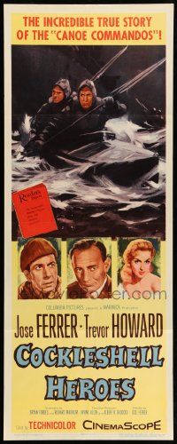 8m610 COCKLESHELL HEROES insert '56 Jose Ferrer, Trevor Howard, art of WWII soldiers in canoe!