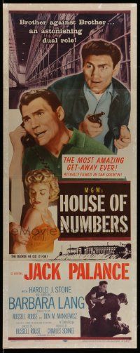 8m703 HOUSE OF NUMBERS insert '57 two Jack Palances, sexy Barbara Lang, most amazing get-away ever