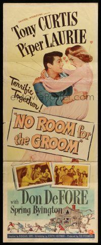 8m839 NO ROOM FOR THE GROOM insert '52 artwork of Tony Curtis with Piper Laurie!