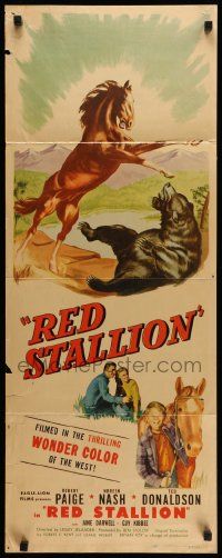 8m889 RED STALLION insert '47 cool artwork of wild horse fighting grizzly bear!