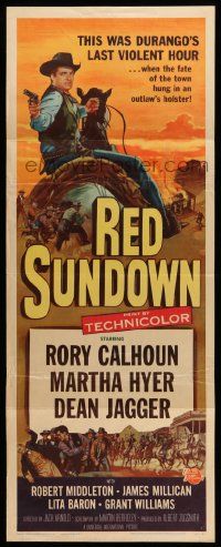 8m890 RED SUNDOWN insert '56 great western art of Rory Calhoun, Martha Hyer & Dean Jagger!