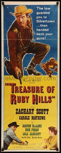 8m974 TREASURE OF RUBY HILLS insert '55 full-length close up of kneeling Zachary Scott with gun!