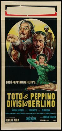 8m505 TOTO & PEPPINO DIVIDED IN BERLIN Italian locandina '62 Olivetti art of the comedy duo!