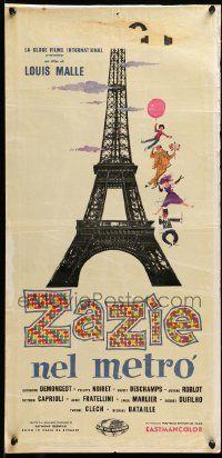 8m530 ZAZIE Italian locandina '61 Louis Malle, different art of stars flying by Eiffel Tower!