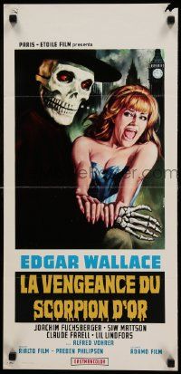 8m531 ZOMBIE WALKS Italian locandina '69 Edgar Wallace, Casaro skeleton guy & screaming girl!