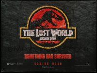 8p676 JURASSIC PARK 2 teaser DS British quad '96 The Lost World, Spielberg, something has survived!