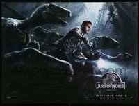 8p678 JURASSIC WORLD teaser DS British quad '15 Jurassic Park, Pratt on motorcycle w/raptors!