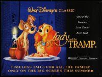 8p681 LADY & THE TRAMP advance DS British quad R97 Walt Disney romantic canine dog classic cartoon!