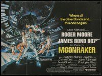 8p698 MOONRAKER British quad '79 art of Moore as James Bond & sexy Lois Chiles by Goozee!