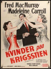 8p170 INNOCENT AFFAIR Danish '49 Wenzel art of Fred MacMurray getting slapped, Madeleine Carroll!