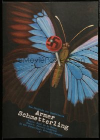 8p596 POOR BUTTERFLY East German 16x23 '90 different artwork of insect pinned with swastika pin!