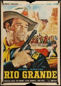 8p201 RIO GRANDE export Italian 20x28 R60s cool art of John Wayne with gun, directed by John Ford!