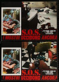 8p216 ISLAND OF TERROR set of 8 Italian photobustas '66 Peter Cushing, sexiest border art