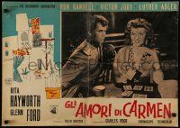 8p255 LOVES OF CARMEN Italian 19x27 pbusta R60 different image of Rita Hayworth & Glenn Ford!