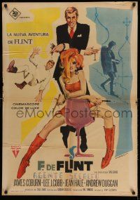 8p437 IN LIKE FLINT Spanish '67 art of secret agent James Coburn & sexy Jean Hale by Bob Peak!