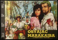 8p280 CONQUEROR OF MARACAIBO Yugoslavian 19x28 '61 cool different art of pirates on ship!