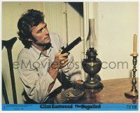 8r008 BEGUILED 8x10 mini LC #1 '71 great close up of Clint Eastwood at table pointing gun!