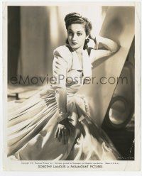 8r271 DOROTHY LAMOUR 8.25x10 still '41 seated glamour portrait in flowing dress w/hand on head!