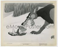 8r599 MAKE MINE MUSIC 8.25x10 still '46 wolf snarls at duck playing dead in the snow, Disney!