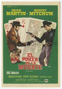 8s076 5 CARD STUD Spanish herald '68 Jano art of Dean Martin & Robert Mitchum over poker hand!