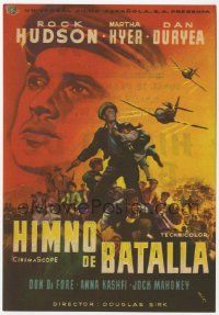 8s122 BATTLE HYMN Spanish herald '59 different MCP art of Rock Hudson in the Korean War!