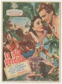 8s143 BLUE LAGOON Spanish herald '50 montage of sexy stranded Jean Simmons & Donald Houston!