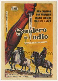 8s161 BULLETS & THE FLESH Spanish herald '74 different art of giant knife over cowboys on horses!
