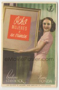 8s442 MAD MISS MANTON Spanish herald '39 different c/u of Barbara Stanwyck carrying picture frame!
