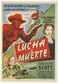 8s453 MAN IN THE SADDLE Spanish herald '55 different art of cowboy Randolph Scott & Joan Leslie!