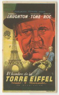8s455 MAN ON THE EIFFEL TOWER Spanish herald '49 different MCP art of Charles Laughton in Paris!